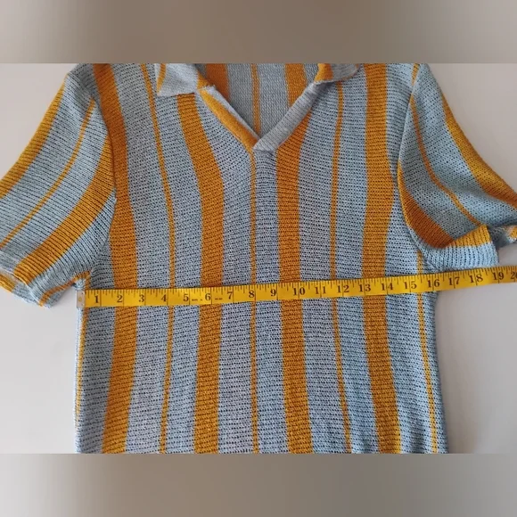 Zara Men Knit Polo with Blue and Yellow Stripes. Size M - Picture 4 of 13